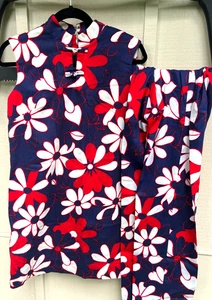 ¡Conjunto de Vestido y Pantalones Estilo Asiático Estampado Flower Power Vintage Sun Fashions of Hawaii! - Imagen 1 de 8