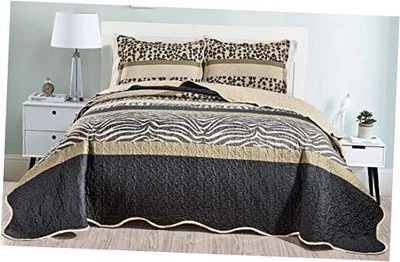  Juego de edredón de 3 piezas estampado fino de gran tamaño (115" X 95"), colcha cubrecama king  Foto 1 de 2