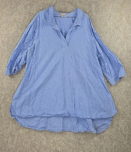 Woman Within Womens Striped Button-Up Blue Tunic Blouse 3X Cotton Relaxed Fit - Picture 1 of 8
