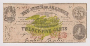 E3038: Banconota 25¢ Stato dell'Alabama 1863, CSA - Foto 1 di 2