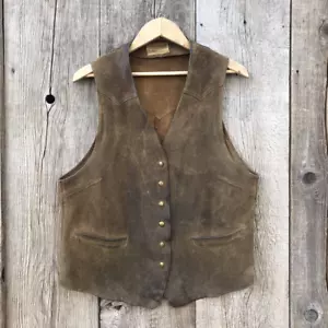 Vintage 60s-70s Culbertson Portland Oregon Western Suede Leather Vest, Medium - Picture 1 of 8