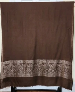 DAMEN KAHMIRI BLUMENSTICKEREI PASHMINA, WOLLWICKEL DUNKELBRAUN SCHALS - Bild 1 von 1
