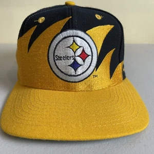 Pittsburgh Steelers Hat Snapback Vintage 90s Sharktooth Logo Athletic Black Dome - Picture 1 of 15