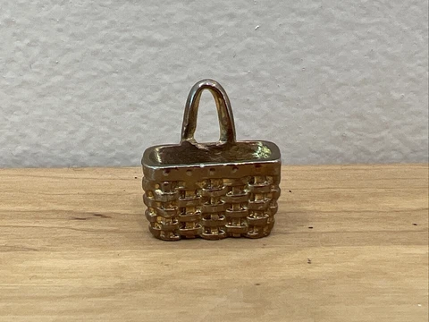 Longaberger Vintage Miniature Gold Tone Hanging Basket Figurine Pendant Charm Cover