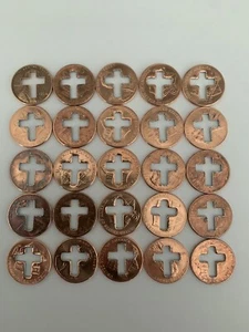 25 Cross Cut Pennies Penny Pennys From Heaven Lucky Holy Christian (Years Vary) - Picture 1 of 7