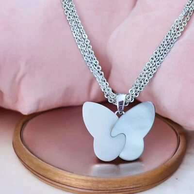 Collar Colgante Madreperla Tono Plata Cadena Tres Hilos 16" Foto 1 de 4