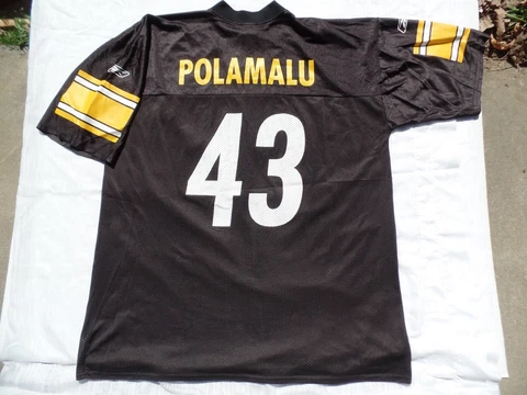 MEN'S SIZE XXL, 2XL REEBOK PITTSBURGH STEELERS NFL JERSEY TROY POLAMALU #43 Cover