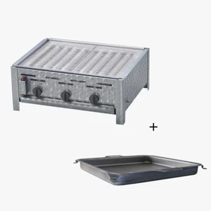 Gastrobräter Edelstahl 3 flammig, Gasgrill 65 x 53 cm m. Rost u. Pfanne H: 6 cm - Bild 1 von 8