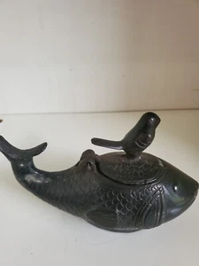 Vintage Solid Brass Fish Incense Burner - Picture 1 of 6