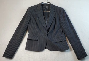 Body by Victoria Blazer Jacket Women Sz 10 Black Stripe Single Breasted 1 Button - Picture 1 of 10