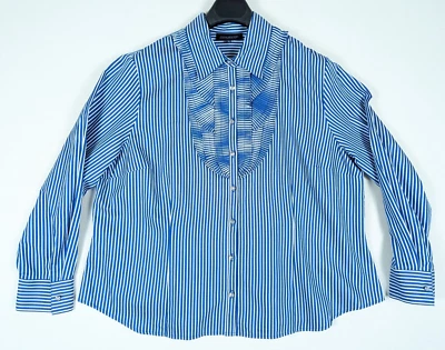 Jones New York Signature Blue White Stripe Ruffle Button Up Shirt Women’s 3X - Image 1 of 4