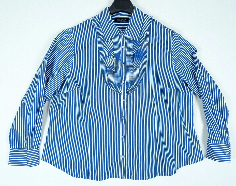 Camisa Jones New York Signature Azul Blanco Rayas Volantes Abotonada Para Mujer’s 3X Foto 1 de 4