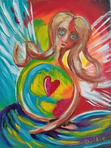 Angel Painting – Colourful Guardian with Heart, Spiritual Abstract Art on Canvas - Picture 1 of 3