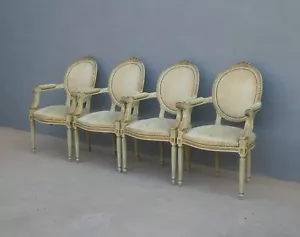 Quattro poltrone st.Luigi XVI laccate e dorate, '900! - Foto 1 di 18