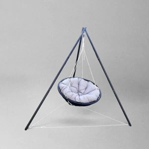 Hammock-Style Hanging Basket Chair with Triangular Stand – Ideal for Poolside - Picture 1 of 10