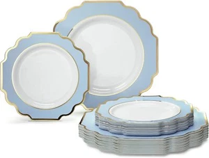 50 Plates Pack (25 Guests)-Heavyweight Wedding Party Disposable Plastic Plate - Picture 1 of 8