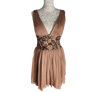 NWT VTG Scala silk chiffon beaded sequin Fairycore mushroom brown size 14 - Picture 1 of 12