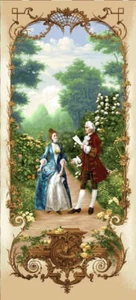 Lesson of Poetry Lady Man Couple Romance Scene Beige Tapestry Wall Hanging 66x28 - Picture 1 of 1