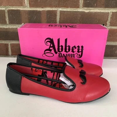 Abbey Dawn feel the love red slip on flats loafers mustache US 10 M NEW - Image 1 of 4