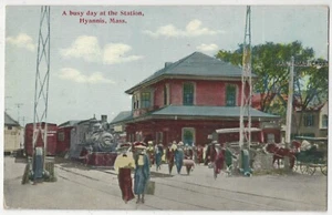 1909 Hyannis, Mass MA estación de ferrocarril y tren, antigua postal de depósito de Massachusetts - Imagen 1 de 2