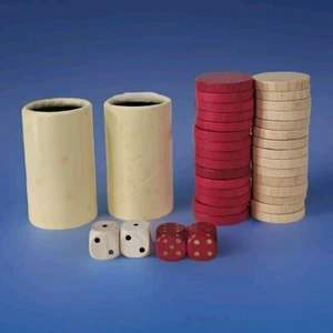 Backgammon Game Replacement Wood Pieces Dice And Cups - Picture 1 of 8