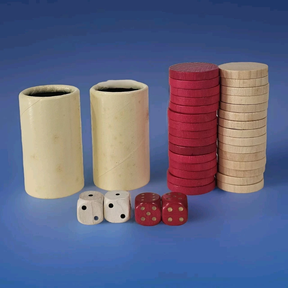 Backgammon Game Replacement Wood Pieces Dice And Cups  - Image 1 of 4