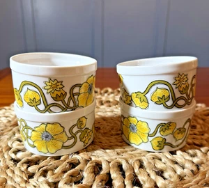 Fitz & Floyd “Yellow Rose” Ramekins – Set of 4 White Ceramic with Yellow Floral - Picture 1 of 4