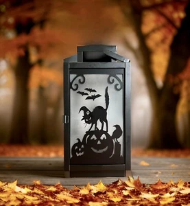 FUN HALLOWEEN themed Black Metal silhouette LED lantern, batteries included - Picture 1 of 5