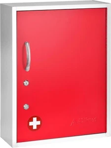 Red Locking Medicine Cabinet-Document Pocket Dual Lock/Keys 21"x16"x6" - Picture 1 of 2