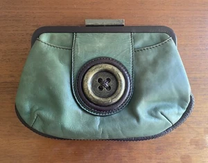 Mimco Clutch Bag Green with brown leather and large button detail. VGC. - Picture 1 of 15