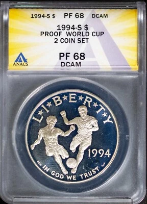 1994-S 2 Coin Set World Cup PF68DCAM ANACS # 7670504 & 03 + Bonus - Image 1 of 4
