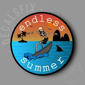 SKELETON SURFER HAWAI VANLIFE SKATE SURF BOARD STICKER DECAL/CARAVAN/BUS - Picture 1 of 1