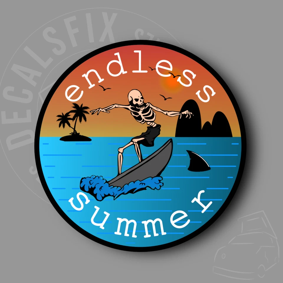 SKELETON SURFER HAWAI VANLIFE SKATE SURF BOARD STICKER DECAL/CARAVAN/BUS