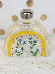 Vintage Half Moon Shaped Hand Painted 4" Glass Bottle With Screw Top - Picture 1 of 14