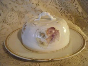 Vntg!Antq Ornate Hand-Painted Porcelain Germany Domed Covered Butter Cheese Dish - Foto 1 di 12