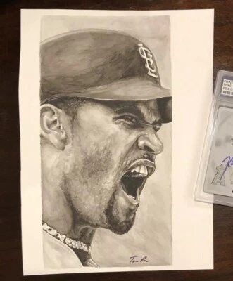 1/1 Original Albert Pujols MLB Watercolor W/ Artist Auto Signature COA - Image 1 of 3