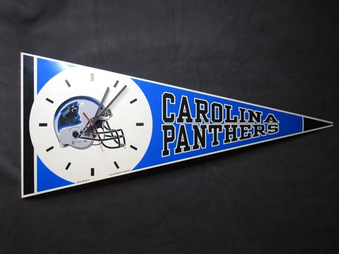 Vintage P & K NFL Carolina Panthers Pennant Wall Clock 1994 Sturdy Plastic Cover