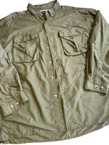 (175) Exofficio Shirt Mens XL Green Nylon Hiking Trail Outdoors Button Down - Picture 1 of 8