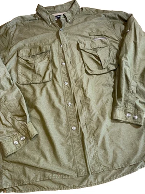(175) Exofficio Shirt Mens XL Green Nylon Hiking Trail Outdoors Button Down - Image 1 of 4