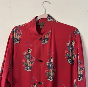 Harari Bluse Top Damen XL 100 % Seide asiatisch japanische Kunst zu tragen Geisha Knopf - Bild 1 von 9