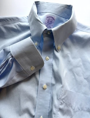 BROOKS BROTHERS Classic Fit Non-iron Mini Gingham Check Dress Shirt Mens 16.5-33 - Image 1 of 4