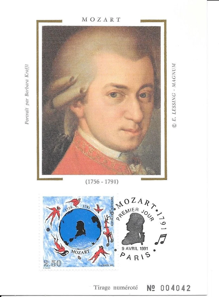 France 1991 FDC Silk Card Mozart YT 2695 - Image 1 of 1