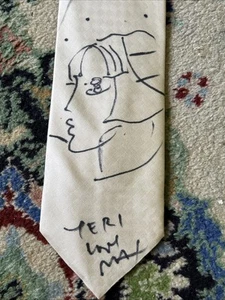PETER MAX Hand Signed Men’s Necktie With Original Drawing silk Rare! - Picture 1 of 6