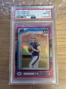 2024 Donruss JJ Mccarthy PSA 10 Pink Prizm Holo Optic Preview Rated Rookie 303 - Picture 1 of 2