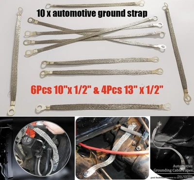 Kit de cable de cobre estañado correa de tierra motor carrocería cortafuegos camión coche camión 10 piezas Foto 1 de 4