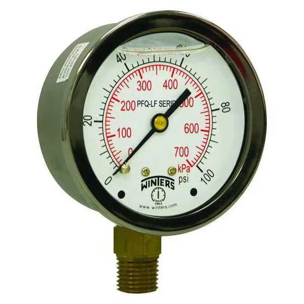 Winters Lead-Free Pressure Gauge, 0 to 100 psi, 2 1/2 in , 1/4 in NPT, Bottom - Image 1 of 1