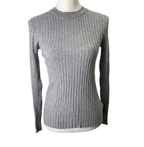 Suéter H&M Basics Para Mujer S Gris Jaspeado Acanalado Tejido Elastizado Manga Larga Cuello Redondo - Imagen 1 de 17