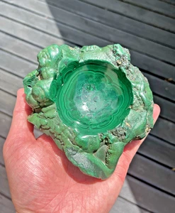 985g ANTIQUE MALACHITE CRYSTAL MINERAL ASHTRAY GEODE TRINKET DISH CONGO VINTAGE - Picture 1 of 14