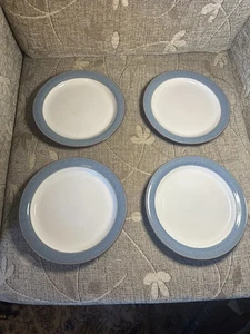 X4 DENBY STORM GREY PLATES BLUE RIM - Picture 1 of 3