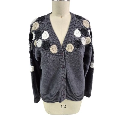 Cárdigan Años 90 Y2K Spiegle Apart Gris Tejido/Rosetas Crochet Mezcla Ramie Talla M Foto 1 de 4